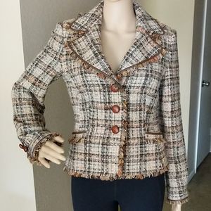 CASLON  Tweed JACKET Plaid Button Down V Neck